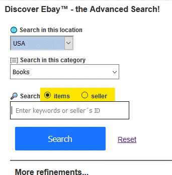 Advanced search: Item or seller